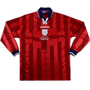 Camisa retro Umbro seleção da Inglaterra 1998 II jogador manga comprida
