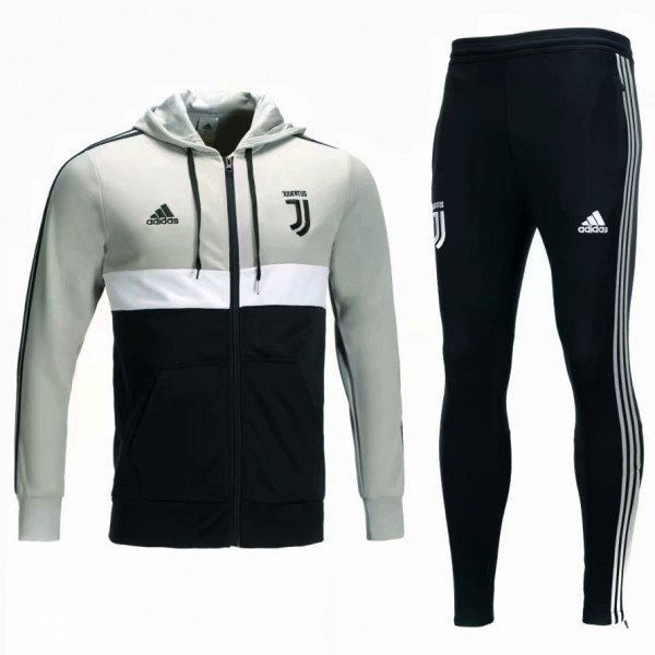 Kit treinamento com capuz oficial Adidas Juventus 2018 2019 Cinza e preto