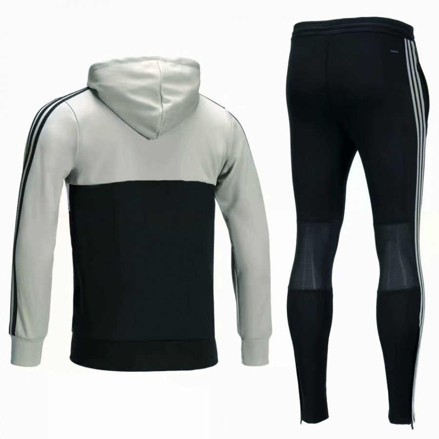Kit treinamento com capuz oficial Adidas Juventus 2018 2019 Cinza e preto Kit treinamento com capuz oficial Adidas Juventus 2018 2019 Cinza e preto