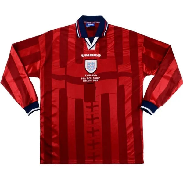 Camisa retro Umbro seleção da Inglaterra 1998 II jogador manga comprida
