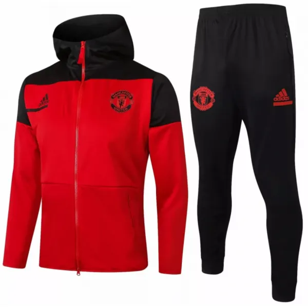 Kit treinamento com capuz oficial Adidas Manchester United 2020 2021 vermelho