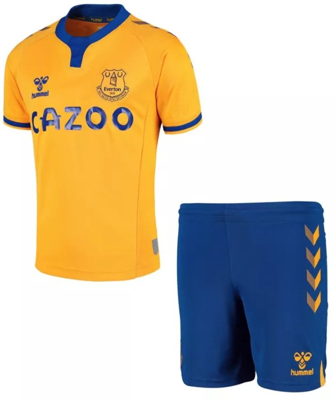 Kit infantil oficial Hummel Everton 2020 2021 II jogador