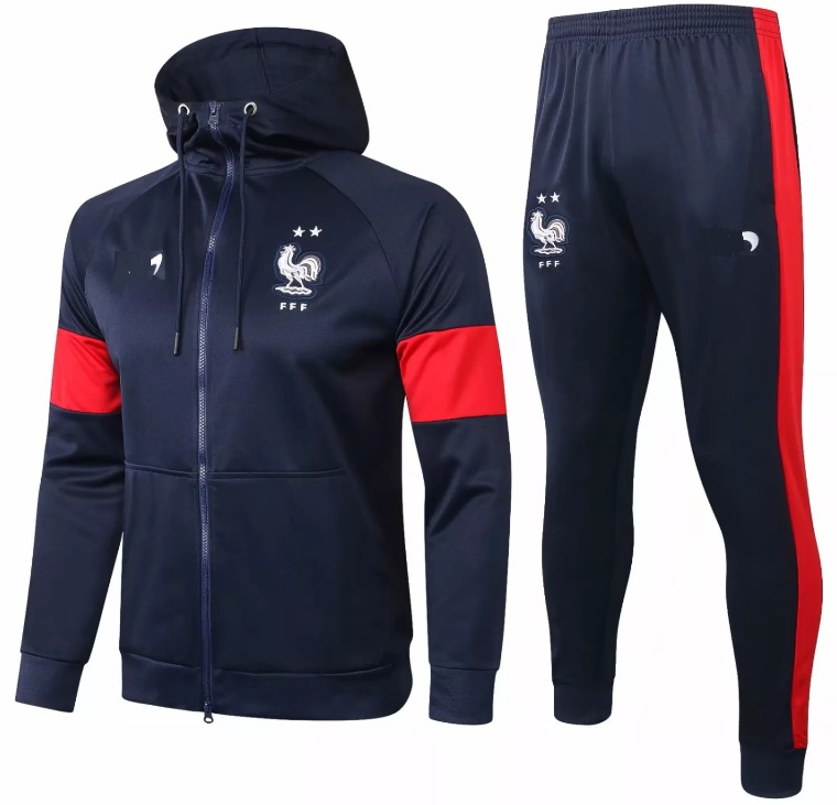 Kit treinamento seleção da França 2020 2021 Azul com capuz