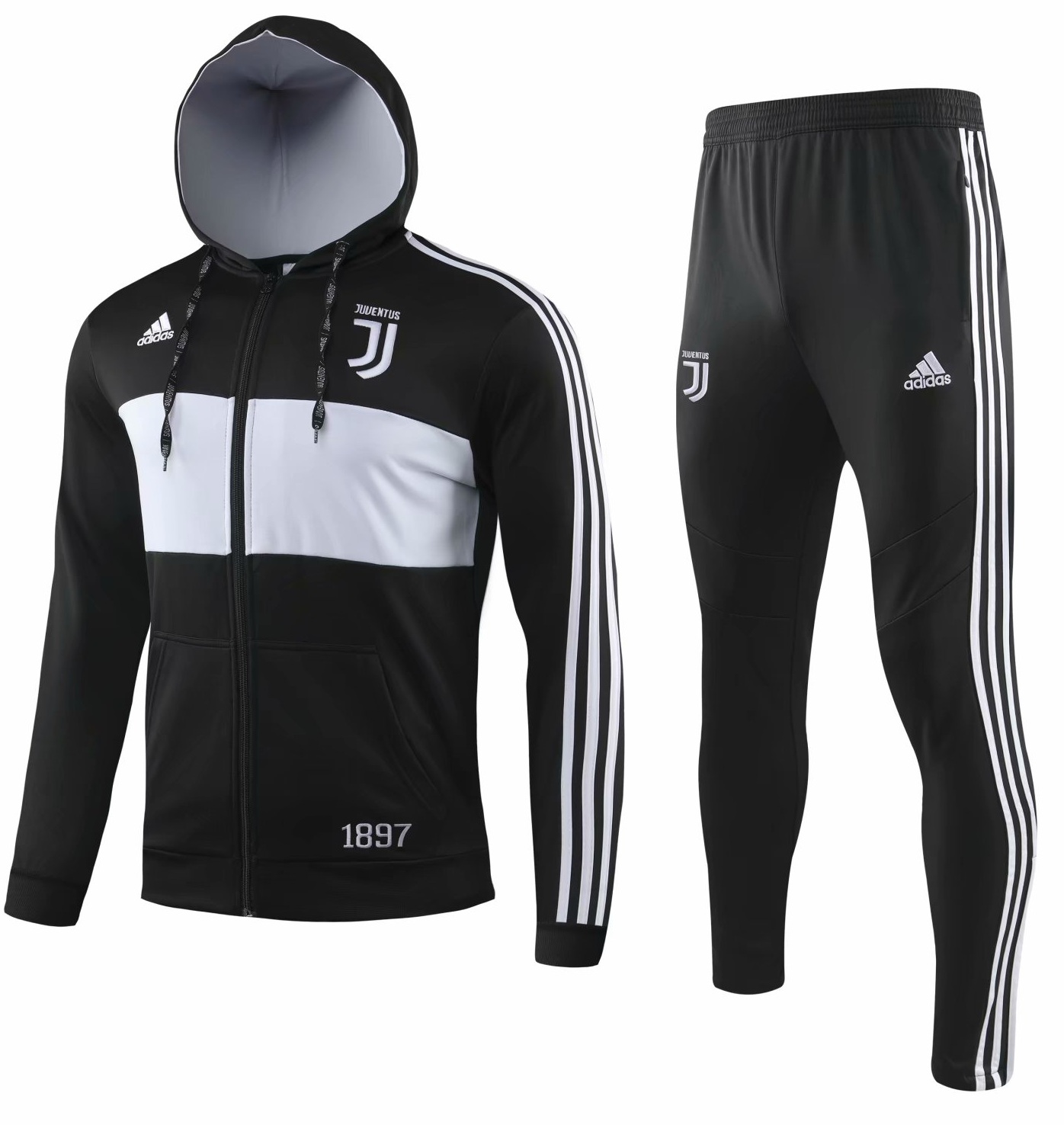 Kit treinamento com capuz oficial Adidas Juventus 2019 2020 Preto