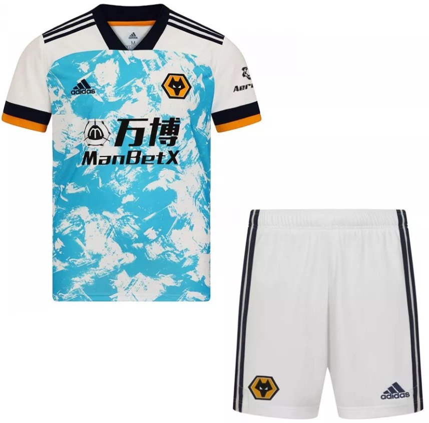 Kit infantil oficial Adidas Wolverhampton 2020 2021 II jogador